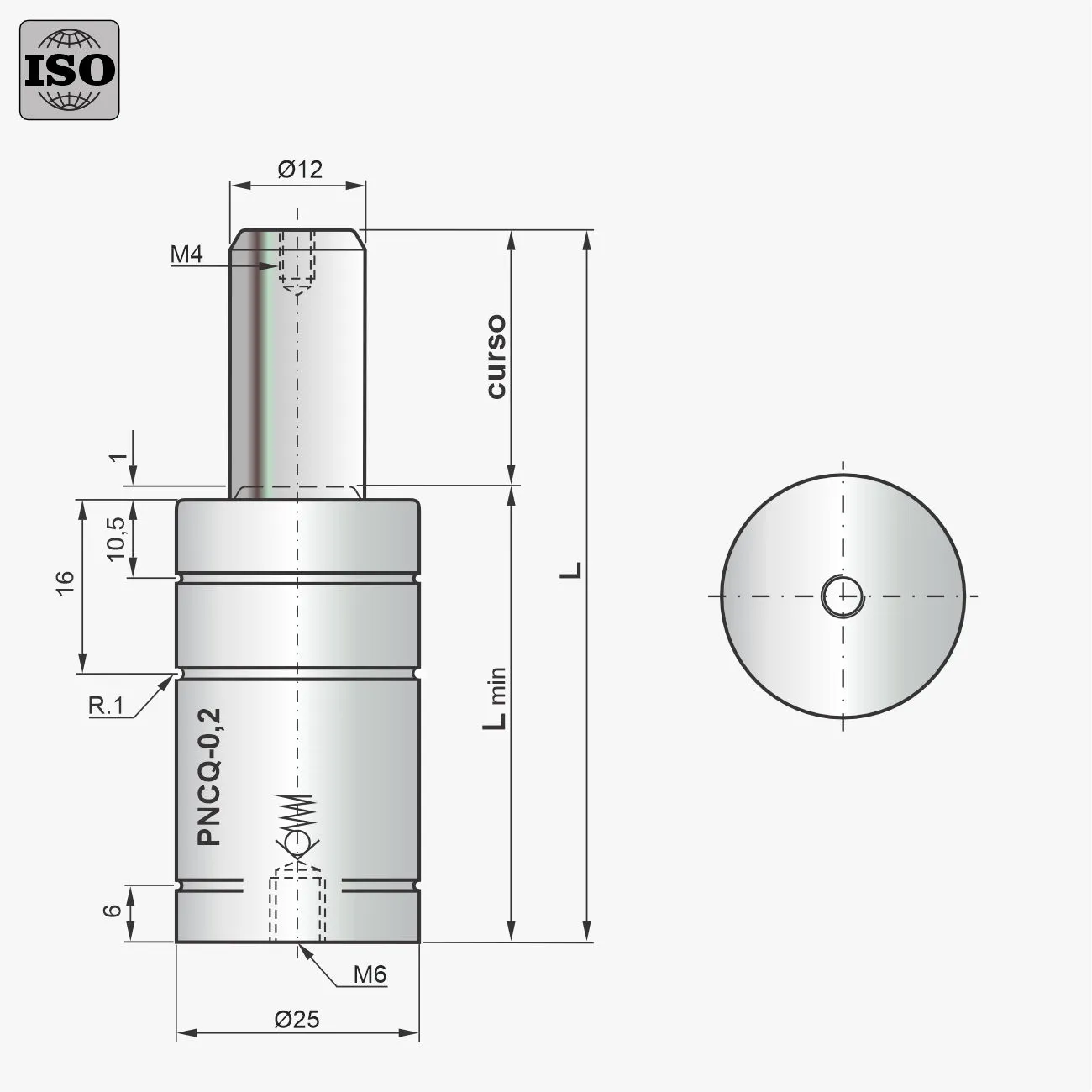 Desenho técnico do cilindro PNCQ-0,2