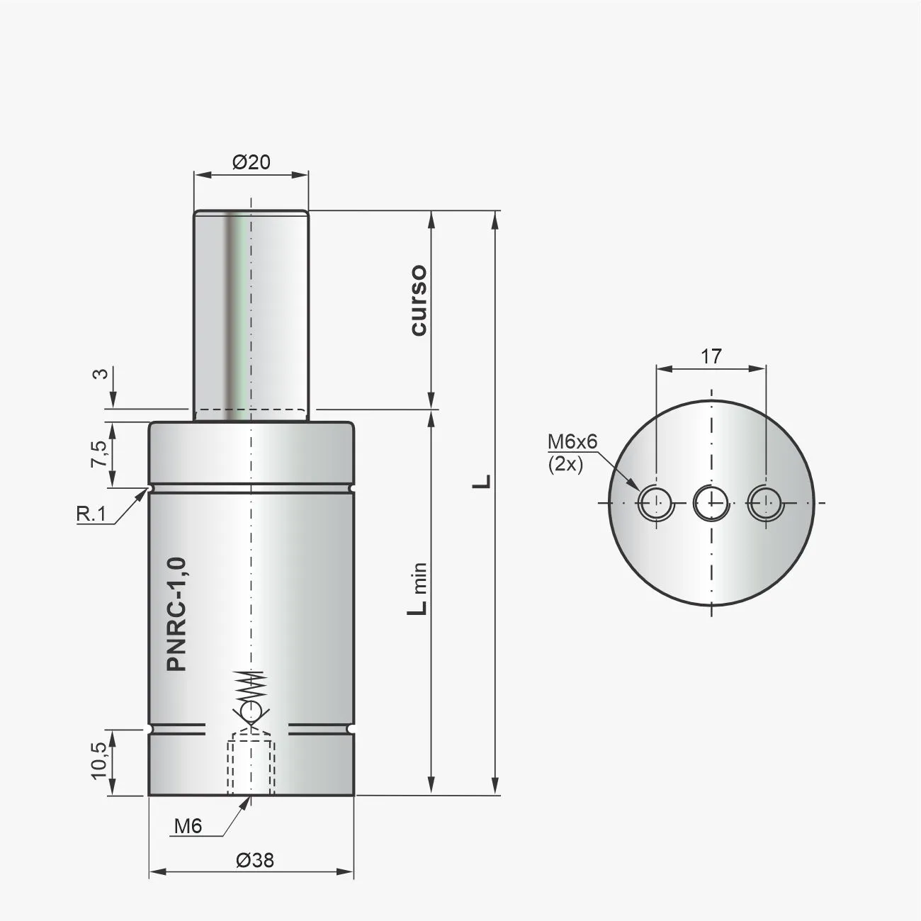Desenho técnico do cilindro PNRC-1,0