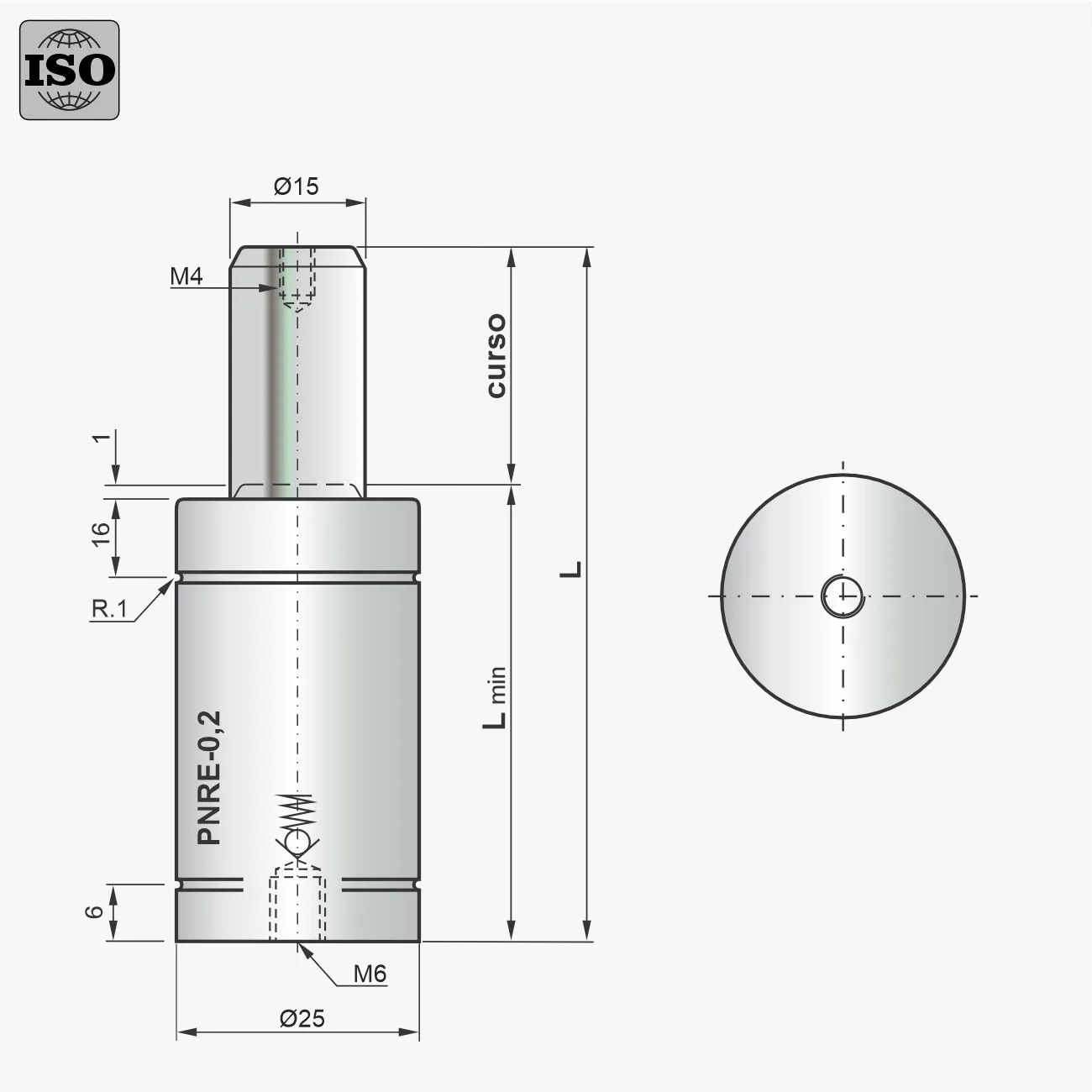 Desenho técnico do cilindro PNRE-0,2