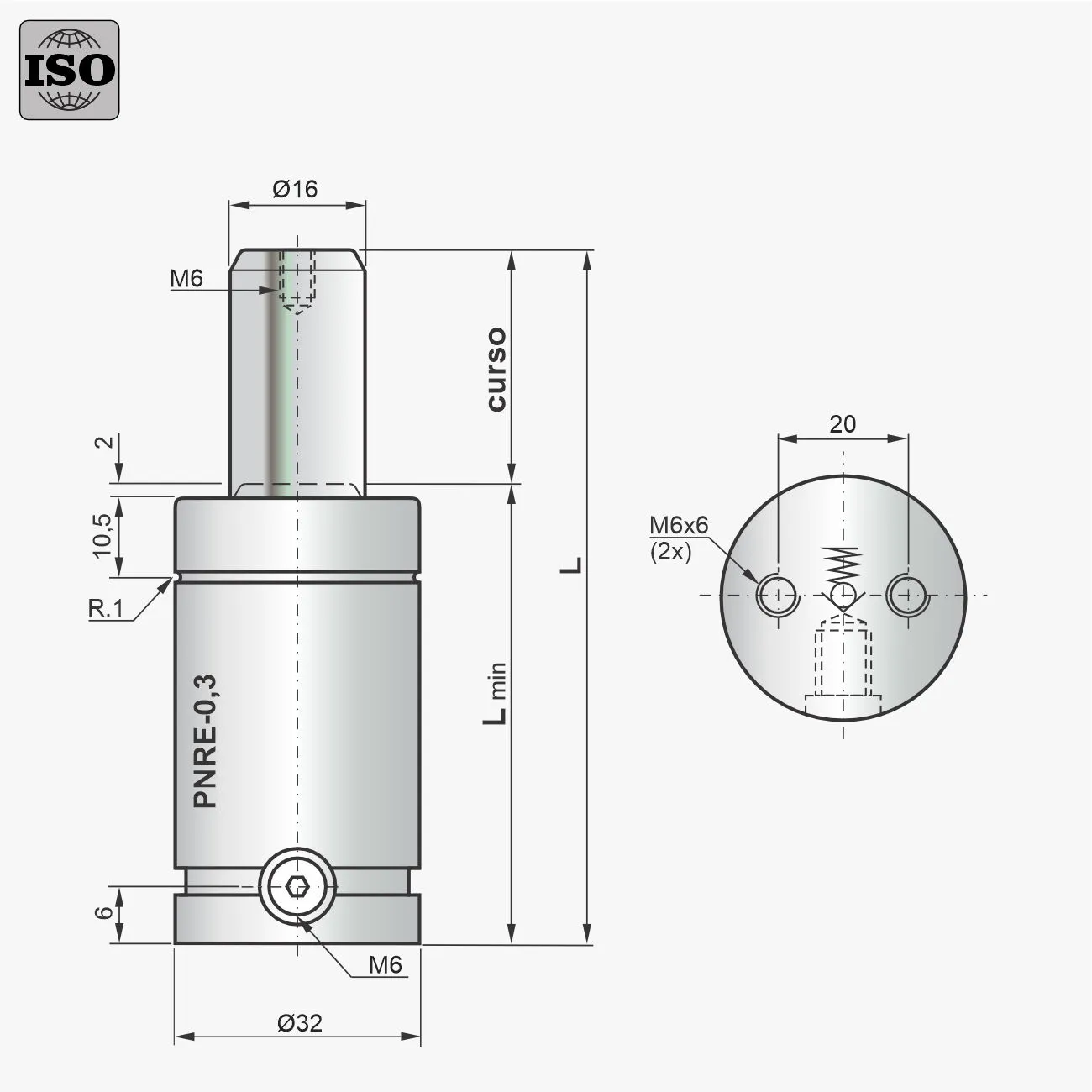 Desenho técnico do cilindro PNRE-0,3