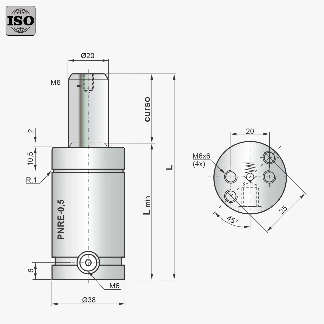 Desenho técnico do cilindro PNRE-0,5