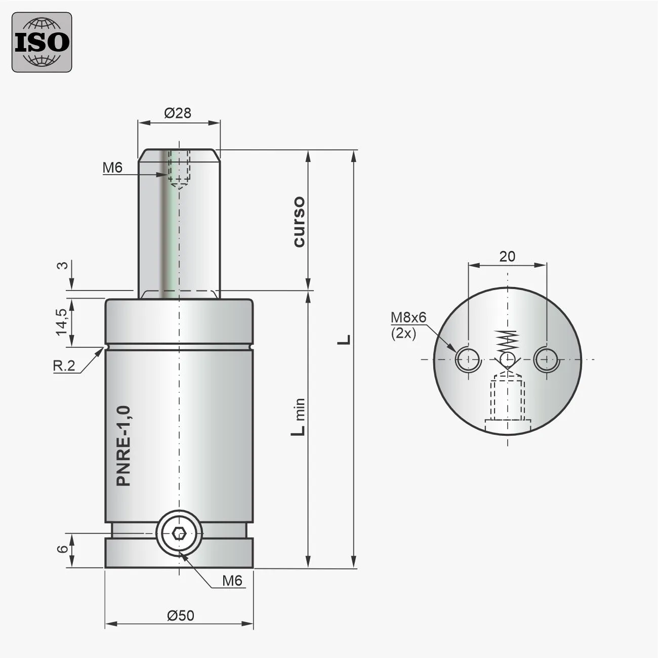Desenho técnico do cilindro PNRE-1,0