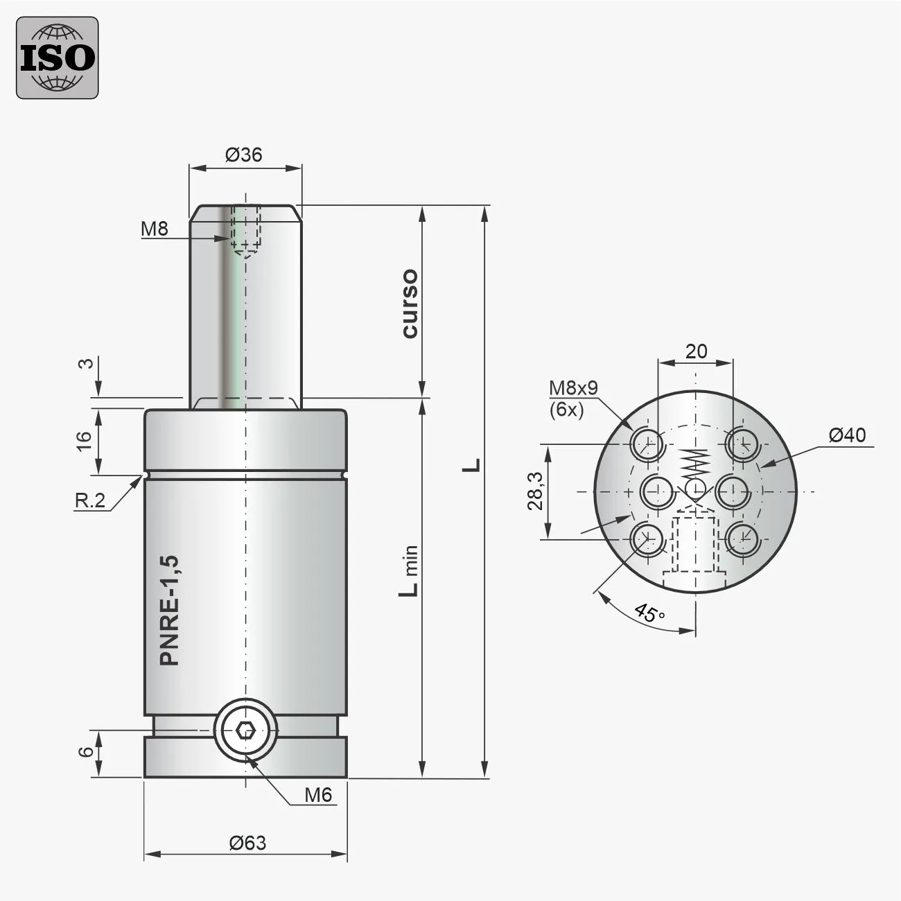 Desenho técnico do cilindro PNRE-1,5