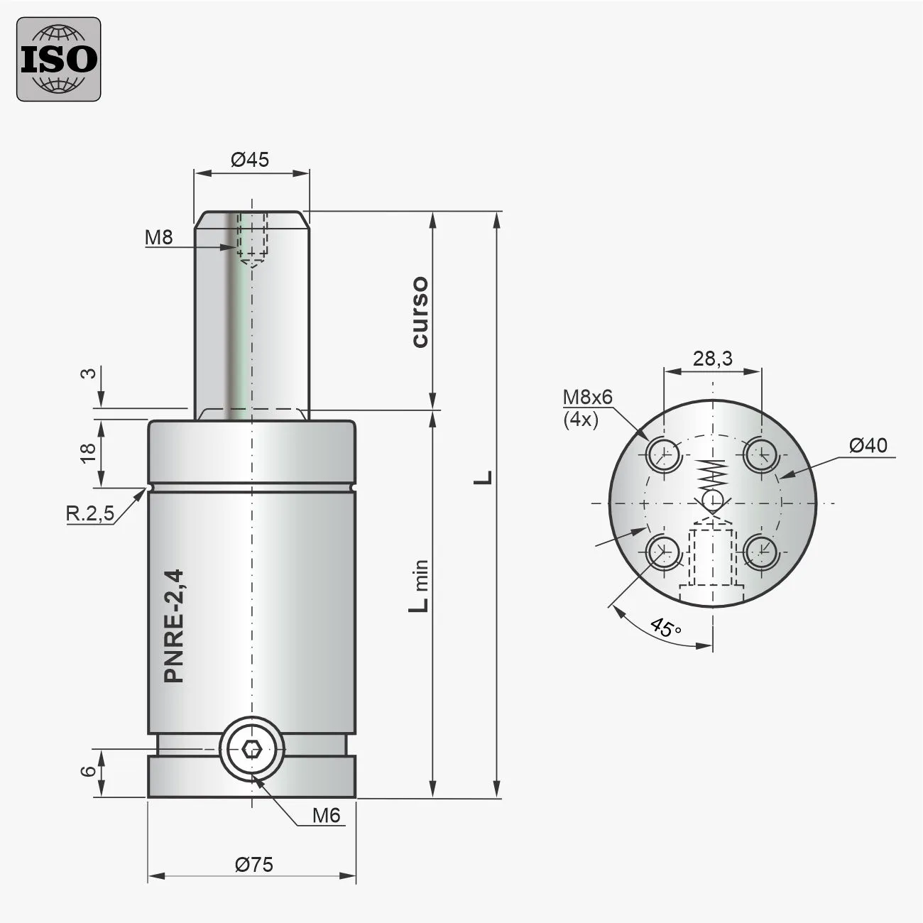 Desenho técnico do cilindro PNRE-2,4