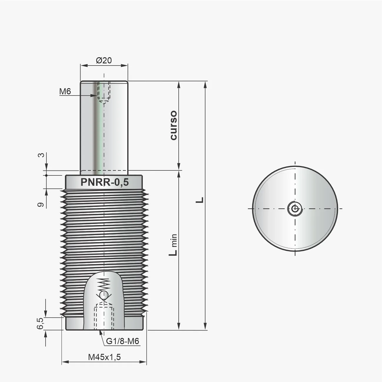 Desenho técnico do cilindro PNRR-0,5