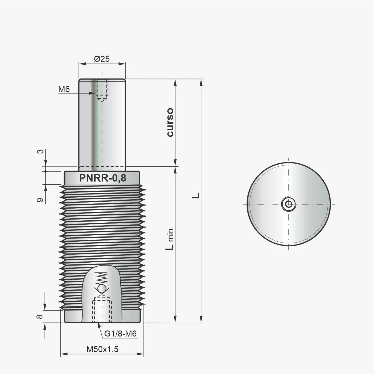 Desenho técnico do cilindro PNRR-0,8