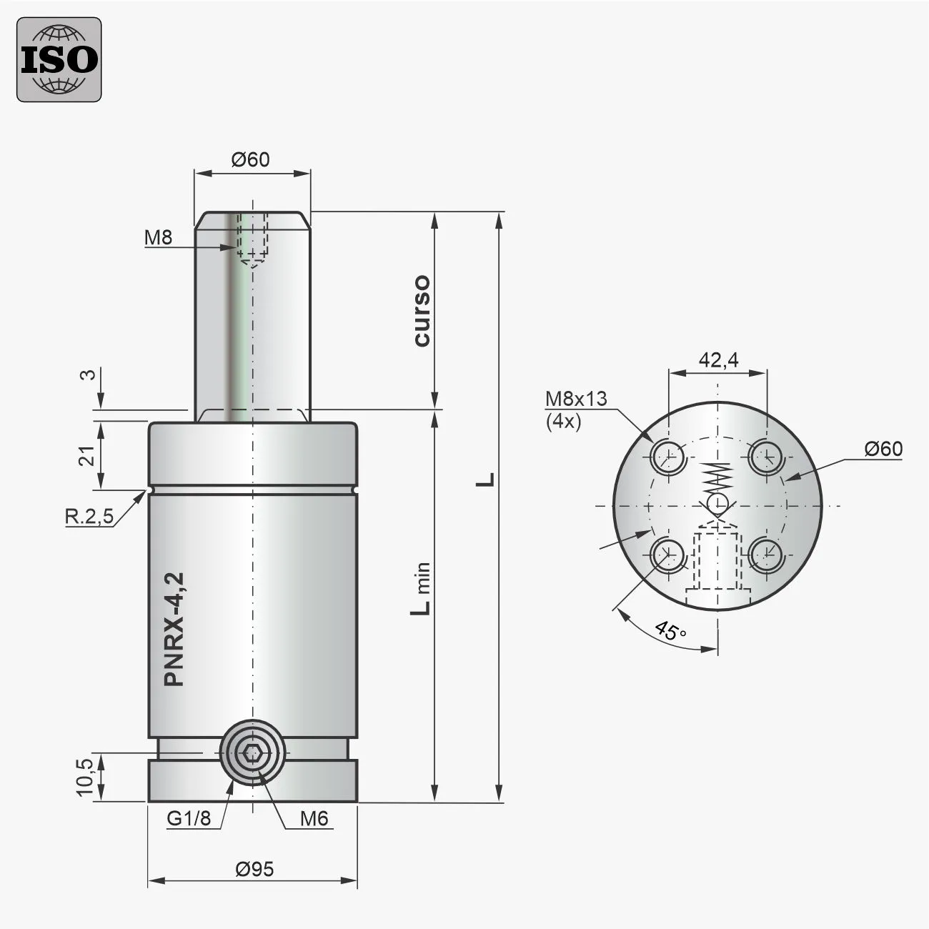 Desenho técnico do cilindro PNRX-4,2